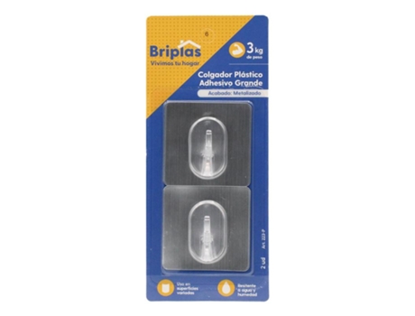 Colgador Plastico Adh. Grande 2 Ud Metalizado Blister 2 Briplas
