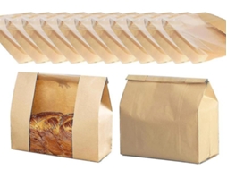 Sacos de papel Lurelia, 25 unidades, cor natural, modelo Janela, para alimentos e lanches.