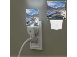 Luminária noturna com paisagem de inverno nos Alpes da Baviera, fixada na parede com sensor crepuscular.