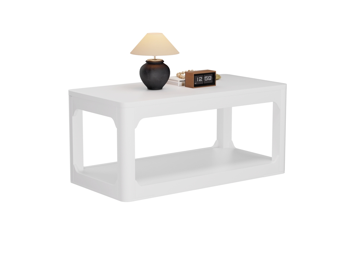 Mesa Centro 100 Cm Com 2 Compartimentos Tampo 3 Cm Branco Moderno