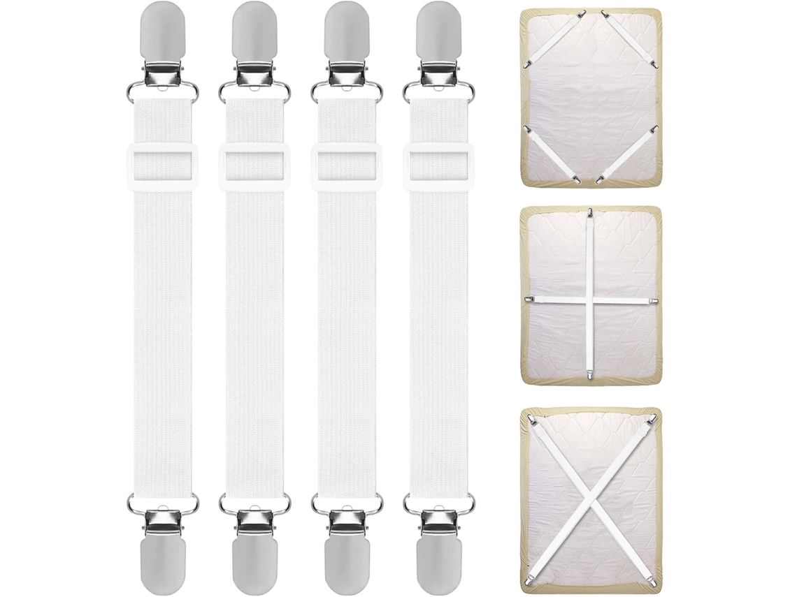 Conjunto De 4 Prendedores De Lençol Ajustáveis, Para Manter Seus Lençóis No Lugar Aquaforge (branco)