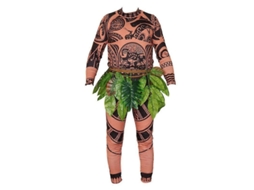 Fantasia Completa Maui Moana Disney para Adultos: Camiseta, Calças E Cinto de Folha - Fantasia de Halloween e Cosplay