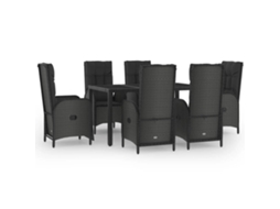 Maison Exclusive - 7 Pcs Conjunto De Jantar P/ Jardim C/ Almofadões Vime Pe Preto