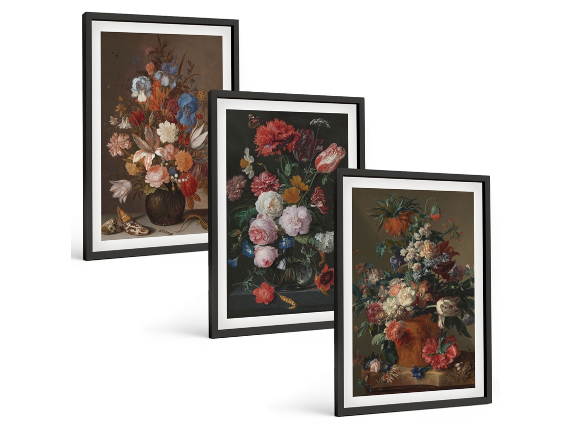 Conjunto De Pinturas Flores Em Vasos, Composições Espelharte (3 Peças 40x60 Cm)