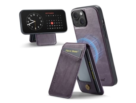 Suporte Casa Para Iphone 14 Plus Fierre Shann Pele Sintética Com Porta-cartões Roxo