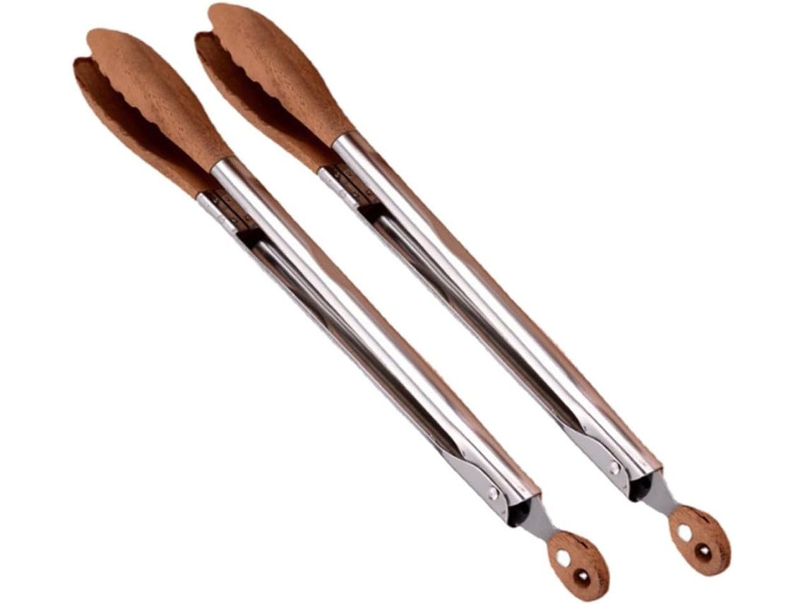 Pinças Para Alimentos Sosoport, Conjunto De 2 Peças Em Aço Inoxidável E Nogueira, Versáteis Para Churrasco, Saladas