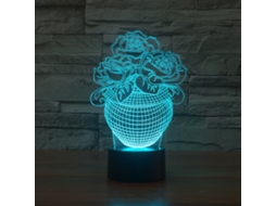 Luminária Noturna Decorativa 3d Led Criativa e Colorida com Base Rosa Preta, Recarregável com Botão de Toque BRILVIBERA