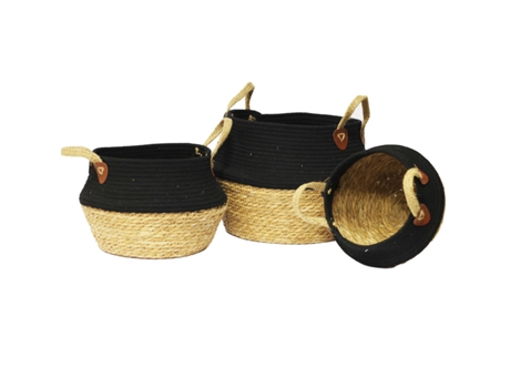 Conjunto de 3 Cestos de Junco e Algodão com Pega MY HOME