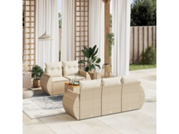 Vidaxl 6 Pcs Conjunto De Sofás P/ Jardim Com Almofadões Vime Pe Bege