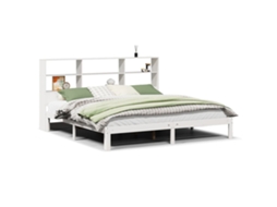 Cama com Estante Pinho Maciço Branco MAISON EXCLUSIVE (180x200 cm)