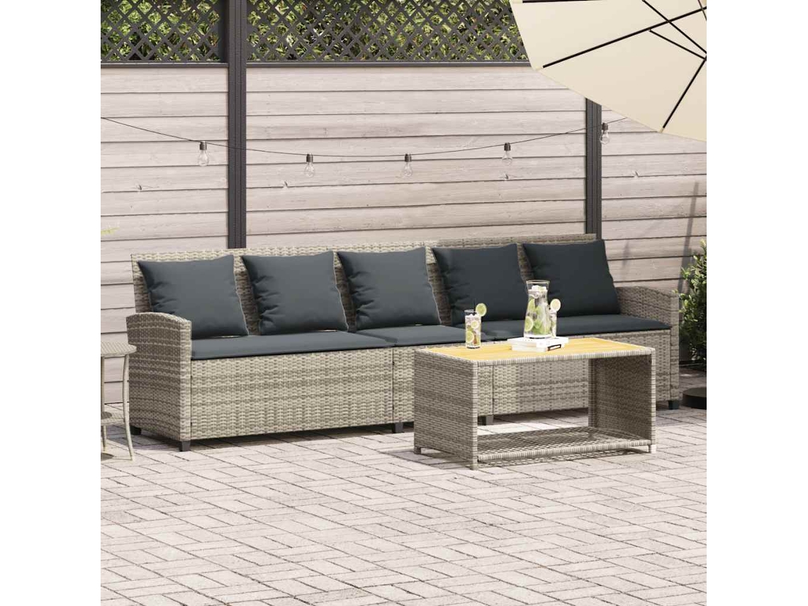 Vidaxl Sofá De Jardim De 5 Lugares C/ Almofadões Vime Pe Cinza-claro
