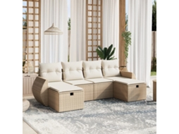 Vidaxl 6 Pcs Conjunto De Sofás P/ Jardim Com Almofadões Vime Pe Bege