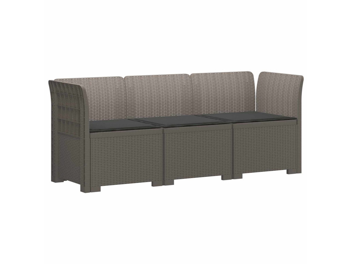 Vidaxl Sofá De Jardim 3 Lugares Com Almofadas Visual Rattan Pp