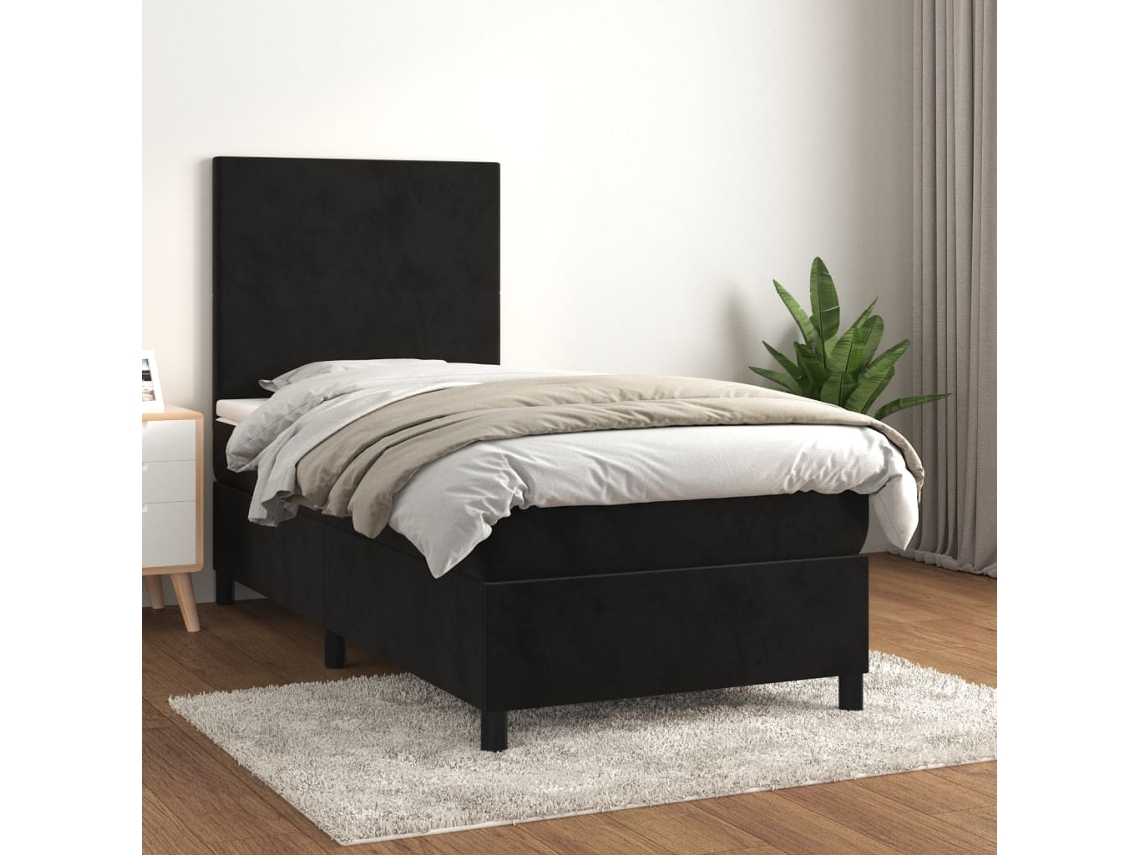 Cama Com Molas/colchão 90x190 Cm Veludo Preto