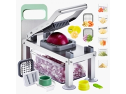 Conjunto De Cortador, Picador E Fatiador De Legumes Em Inox Com 9 Lâminas E Recipiente 1650ml Tekmaquinas