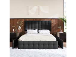 Cama Box 140x200cm Preta Com 4 Gavetas Leito Ajustável Cabecote Em Linho