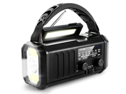 Rádio de Emergência AQUAFORGE 1 Unidade Preta com Energia Solar, AM/FM, Bateria Recarregável, Lanterna e Carregador de Celular