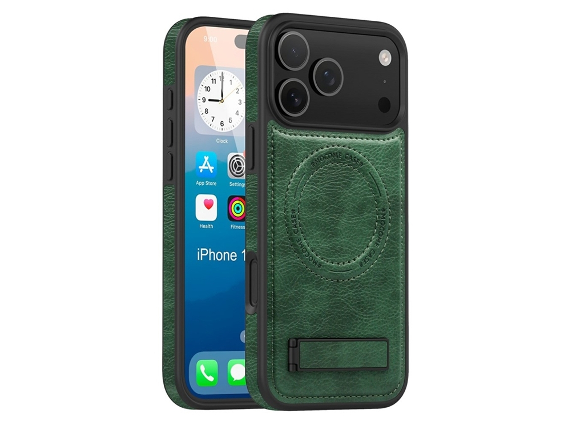Capa Para Iphone 17 Pro Com Suporte Magsafe Em Couro - Verde
