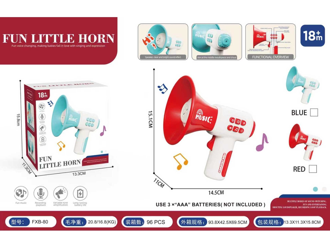 Trompete de Brinquedo Musical, Pequeno, Fofo e Divertido.megafone Divertido Vermelho Caixa Colorida em Inglês Pilhas Não Incluídas CHENNNLS