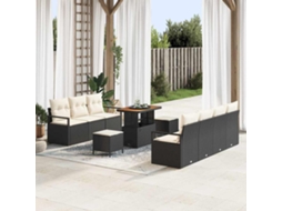 Vidaxl Conjunto De Sofá De Jardim Com Almofada 10 Pcs Preto Vime Pe
