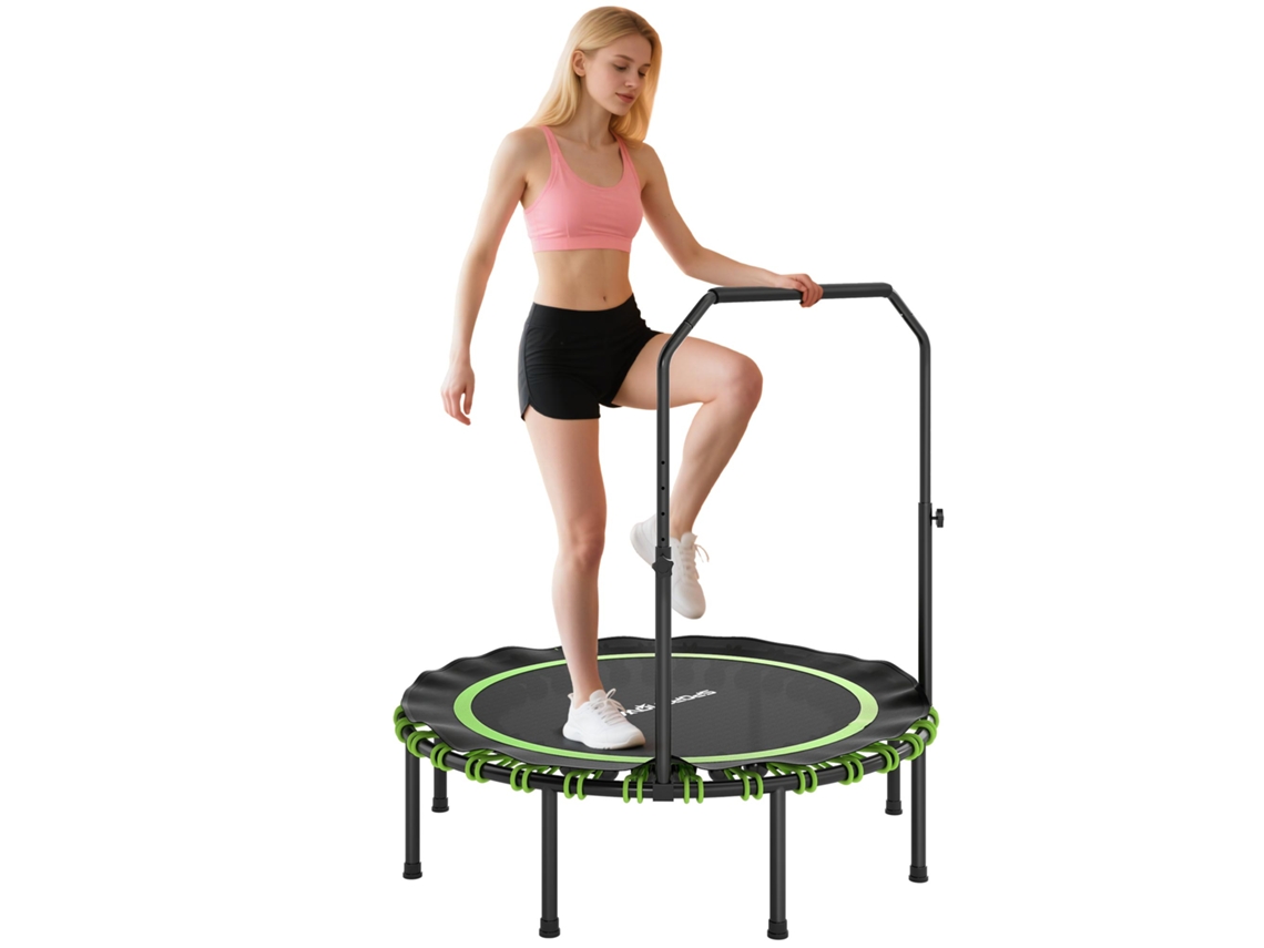 Cama Elástica Ajustável Com Corrimão Para Exercícios Internos E Externos Em Aço E Plástico Verde