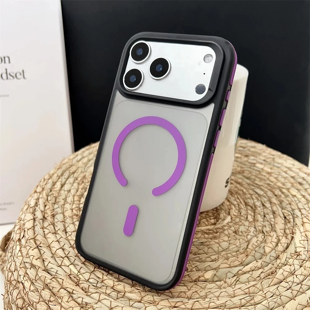 (roxo, Iphone 15 Pro) Capa Elegante Com Borda Magnética, Acabamento Fosco E Antiderrapante, Compatível Com Magsafe