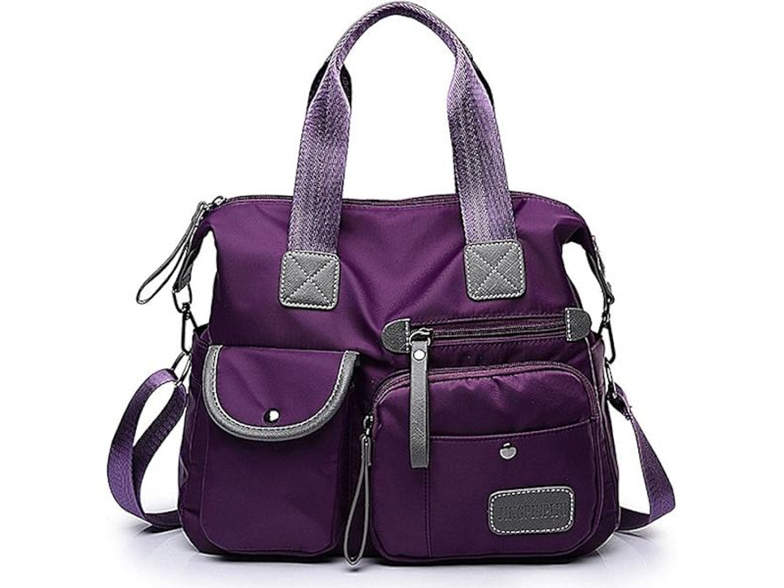 Bolsa Tote AQUAFORGE feminina, com vários compartimentos, nylon, roxa