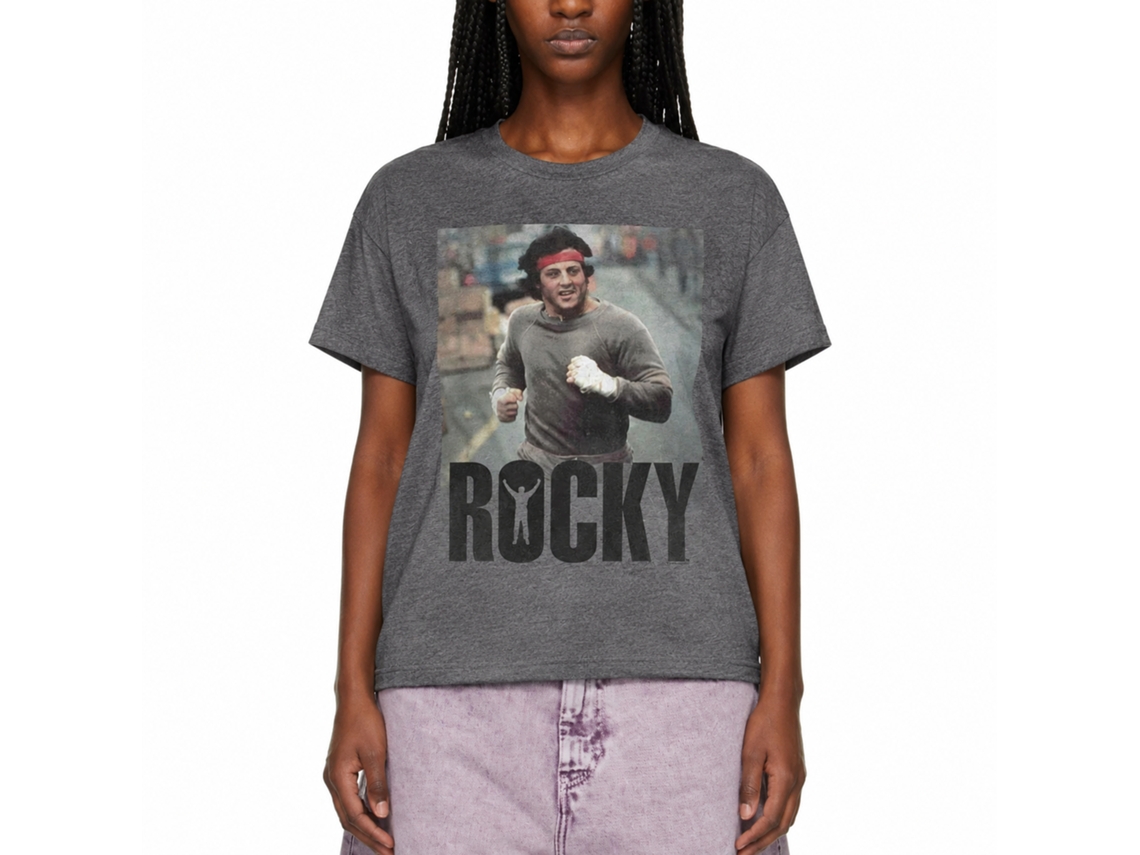 Rockinstone Rocky Movie Run Rocky Movie Heather Graphite Adult T-shirt Size:xl