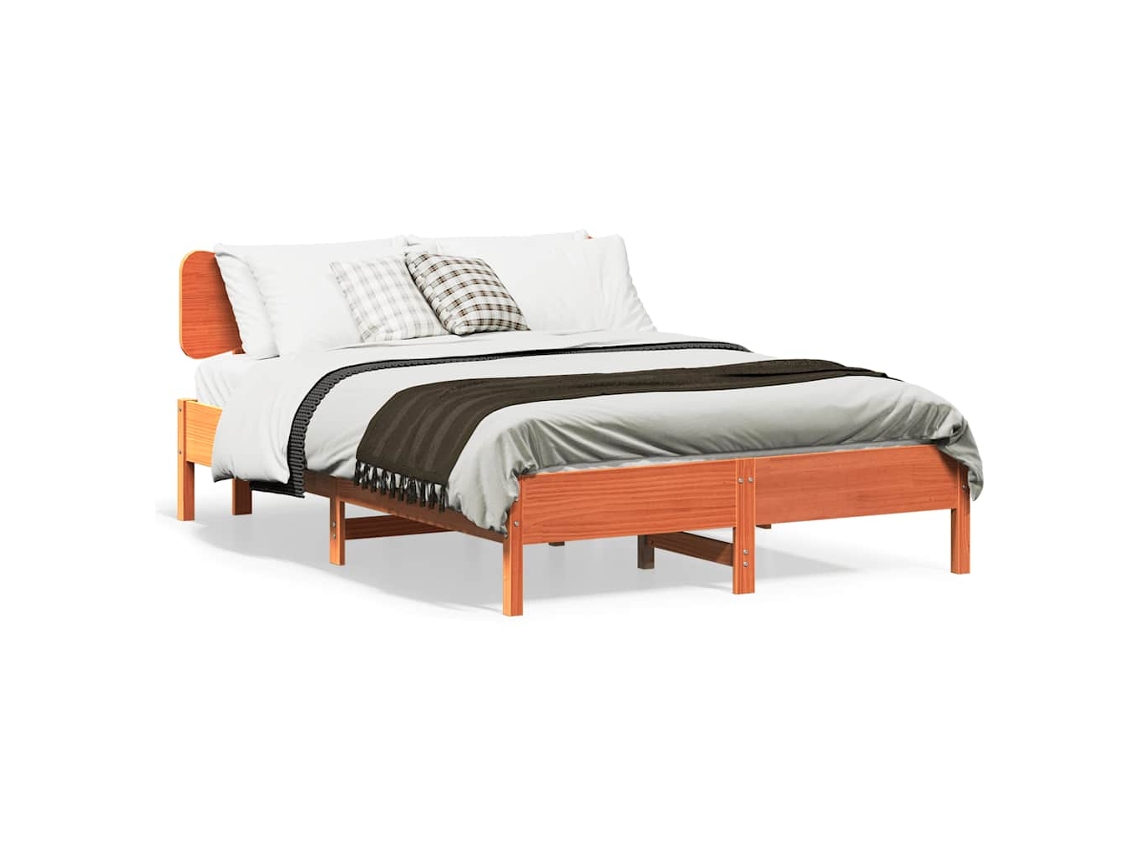 Vidaxl Cama Sem Colchão 135x190 Cm Madeira Pinho Maciça Castanho-mel
