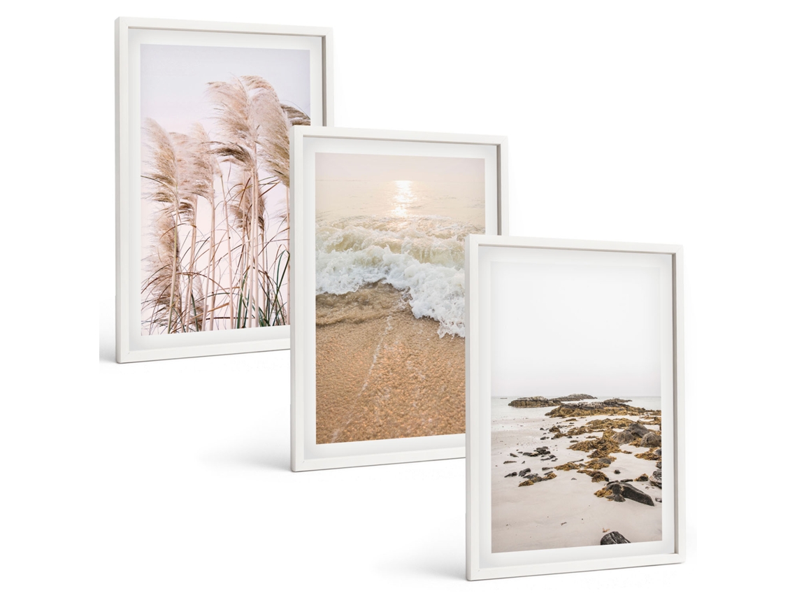 Conjunto De Pinturas Grama Da Praia, Ondas, Pedras Boho Espelharte (3 Peças 40x60 Cm)