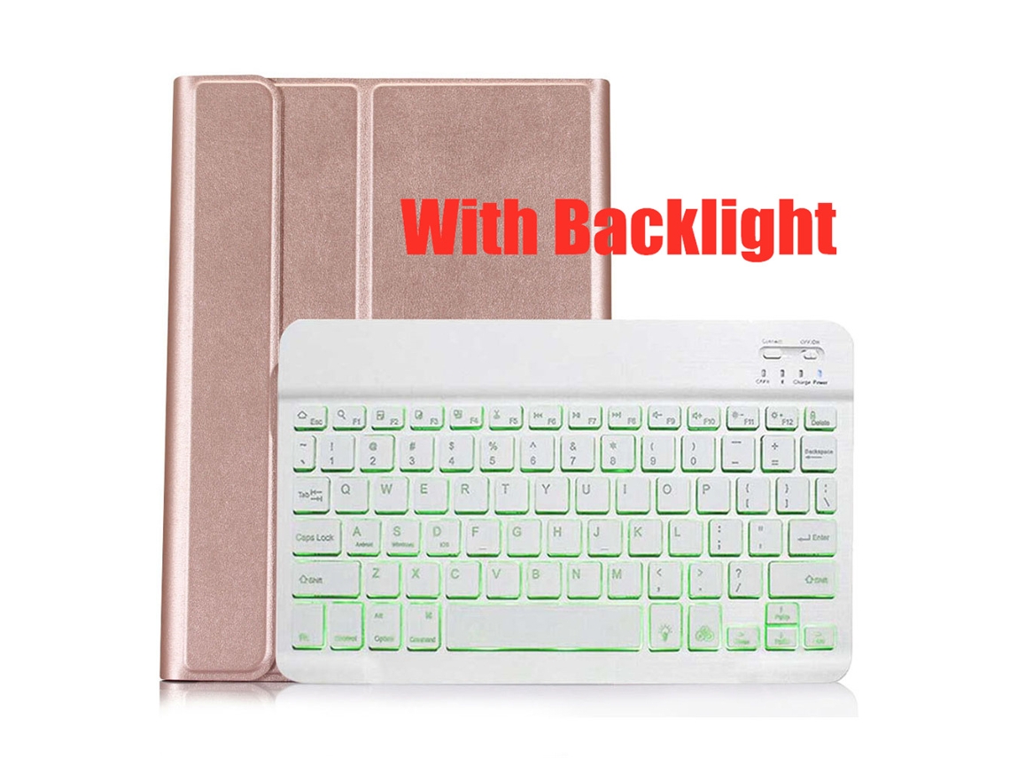Teclado Bluetooth Com Capa De Couro, Teclado Retroiluminado Em Ouro Rosa E Branco, Galaxy Tab A 10.1 T510/t515 Yunzii (2019)