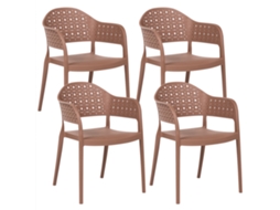 Juego De Sillas Apilables Para Interior Y Exterior Beliani Narino De Polipropileno Marrón 55x50x78