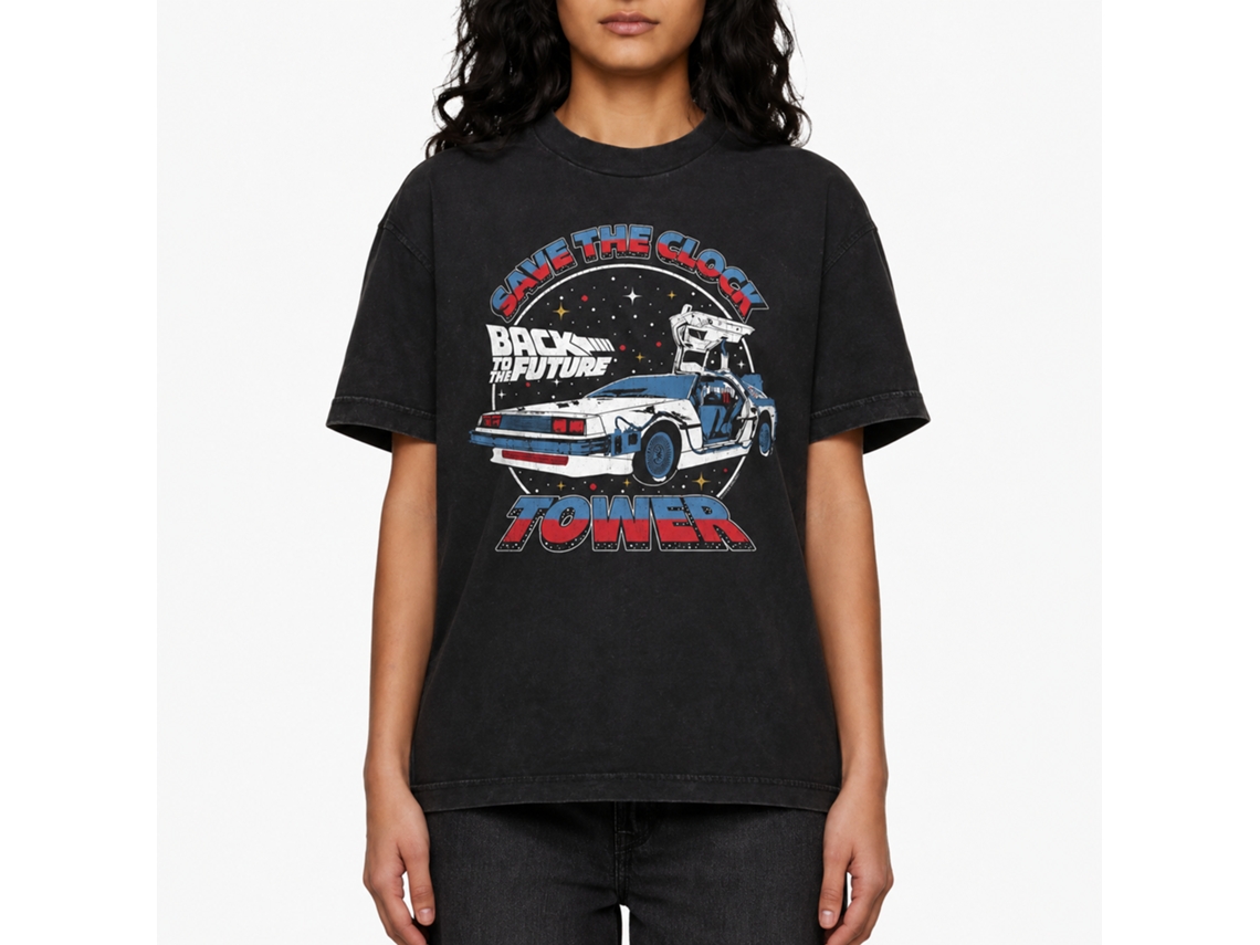 Rockinstone Back To The Future Movie Clock Tower Split Color Black Adult T-shirt Size:xxxl