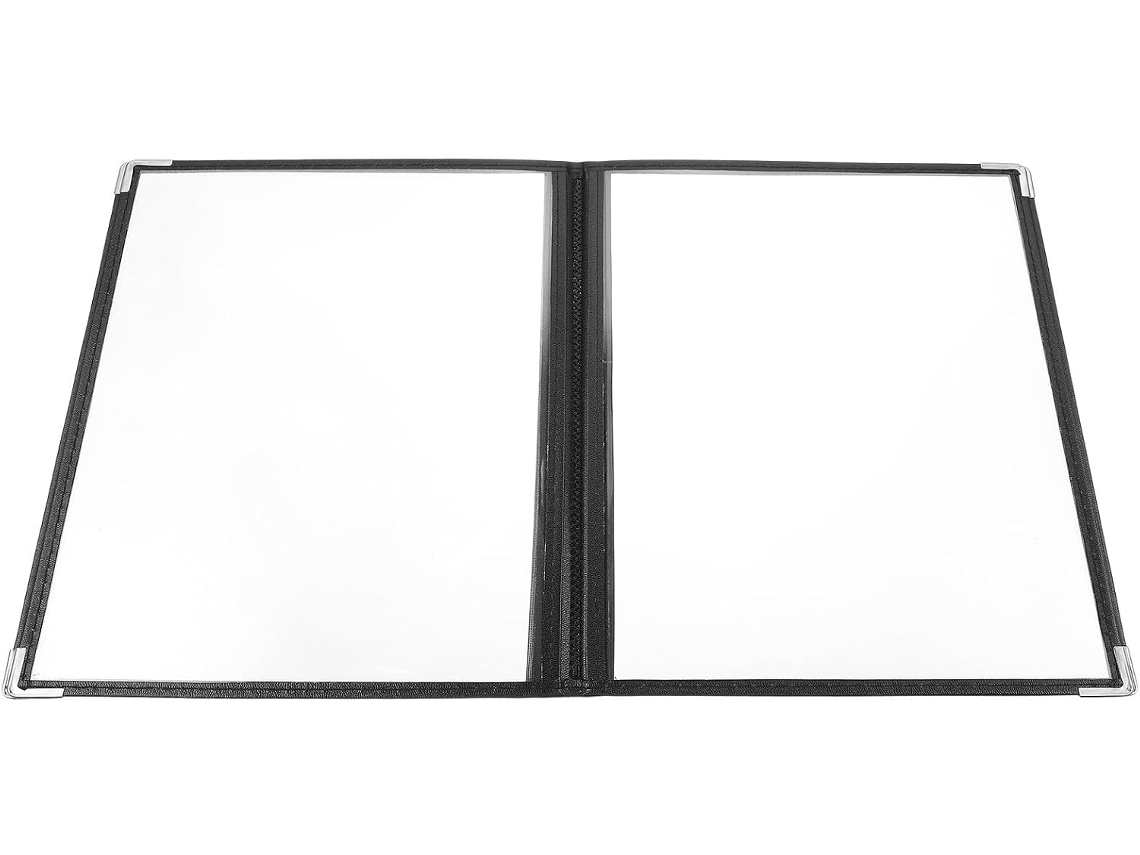 Porta-menus para restaurantes Garneck em PVC transparente, dupla face com 4 páginas e 8 lados, camada resistente para menus.