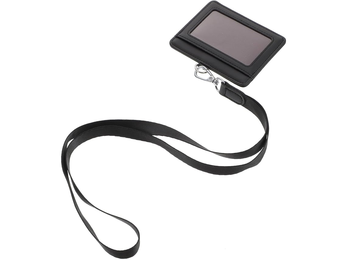 Lurelia Porta-crachá Portátil Com Cordão Em Couro Pu Preto Para Escritório
