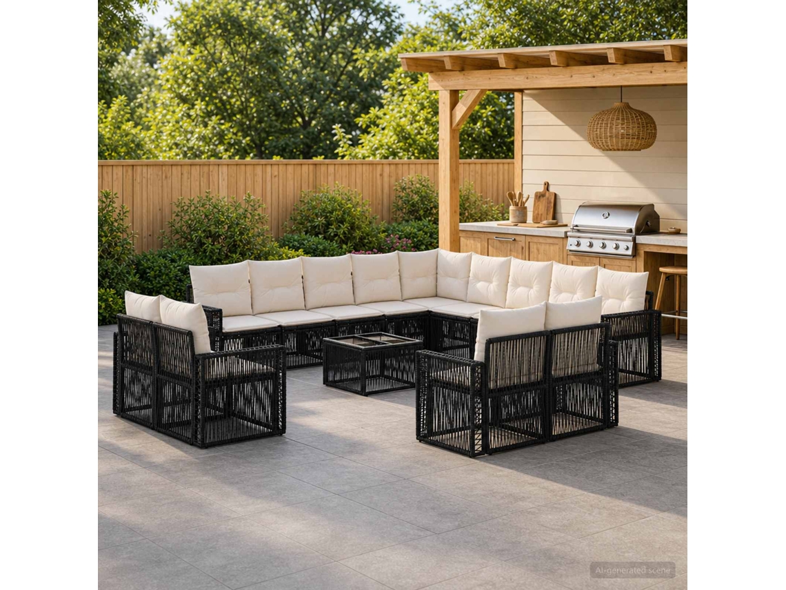 Vidaxl Conjunto De Sofá De Jardim 14 Unid. Preto E Branco Creme