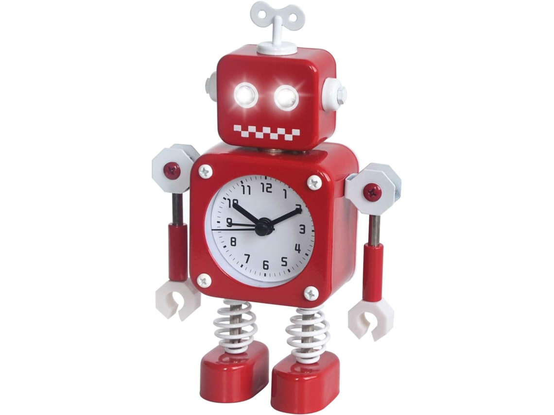 Despertador Robô, Despertador Silencioso de Aço Inoxidável com Olhos Que Acendem e Braço Giratório, Presente para Crianças (vermelho)