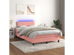 Vidaxl Cama Box Spring C/ Colchão/led 120x200 Cm Veludo Rosa