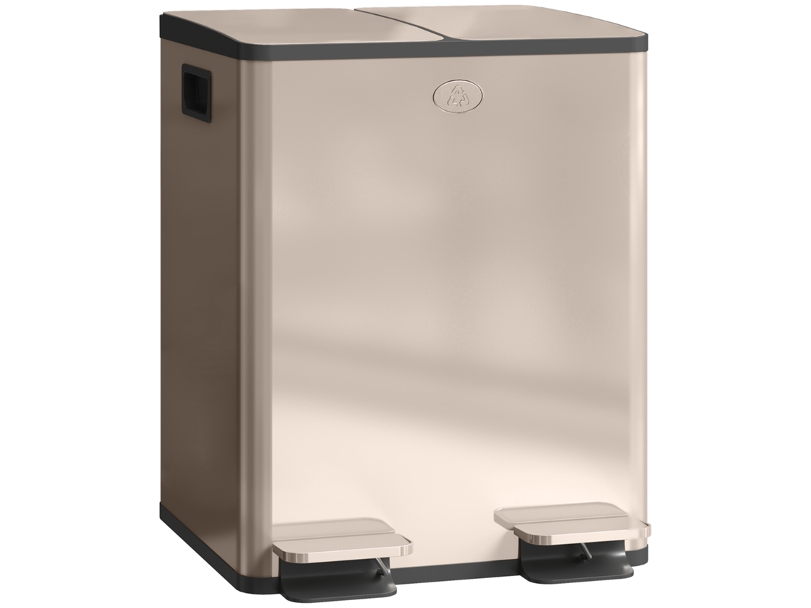 Poubelle De Cuisine 2 Compartiments De 2 X 20l, Acier Inoxydable, Couvercle À Fermeture Douce, 45,8x36x51,6cm, Or