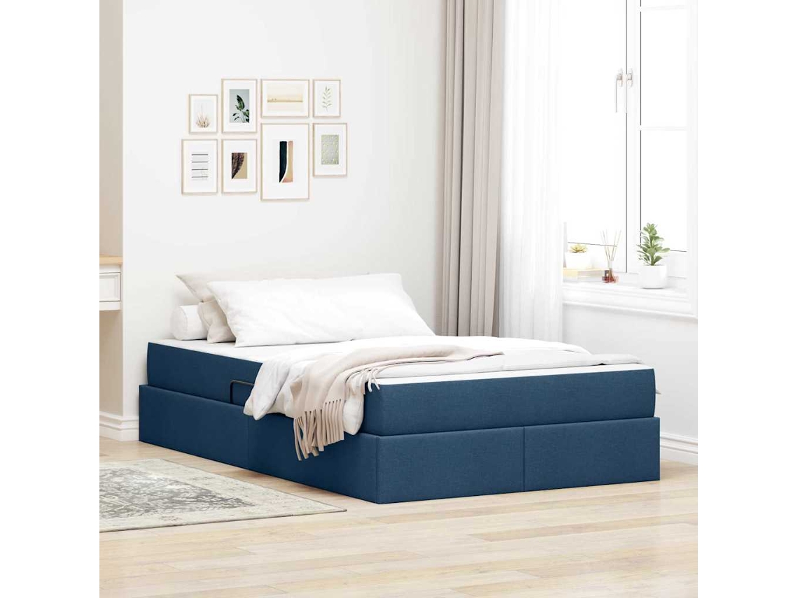 Vidaxl Cama Com Arrumação E Colchão Azul 120 X 200 Cm Poliéster