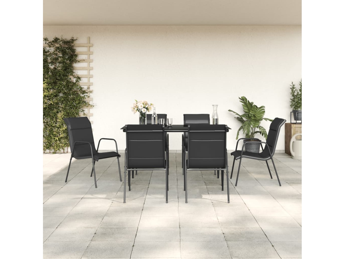 Vidaxl 7 Pcs Conjunto De Jantar Para Jardim Aço E Textilene Preto