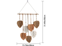 Painel de Macramê para Parede, 15, 7 X 31, 4 Polegadas, Decoração Boho com Folhas, Papel de Parede em Macramê com Penas BRILVIBERA