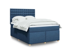 Vidaxl Cama Com Molas/colchão 140x190 Cm Tecido Azul