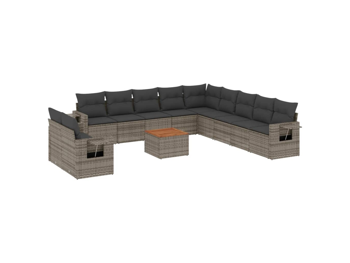 Conjunto de 12 Sofás Jardim com Almofadões Vime Pe Cinzento MAISON EXCLUSIVE