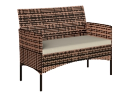 Sofá de Exterior em Rattan 2 Lugares Sofá Jardim com Almofada Lavável Estrutura Aço para Varanda Caqui LAMAISON