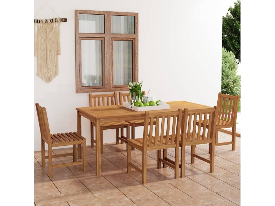 Vidaxl Conjunto De Jantar De Jardim De 7 Peças 180x90 Cm Madeira De Teca Maciça