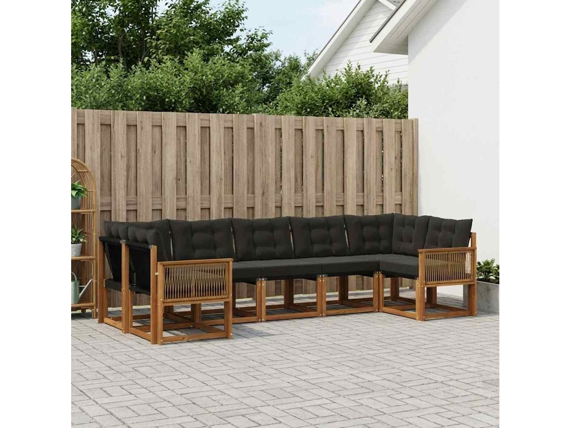 Vidaxl Conjunto De Sofás Para Exterior 7 Pcs Natural E Preto