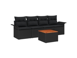 Conjunto 5 Conjunto De Sofá De Jardim Vidaxl Preto Vime Pe (55 X 55 X 37 Cm)