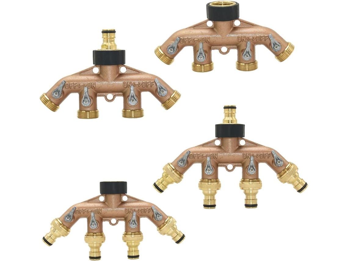 Conexão de Mangueira Latão, Rosca 3/4", Torneira Jardim 4 Vias, Divisor Água Fêmea Válvula Irrigação, 1 Peça | S/MARCA