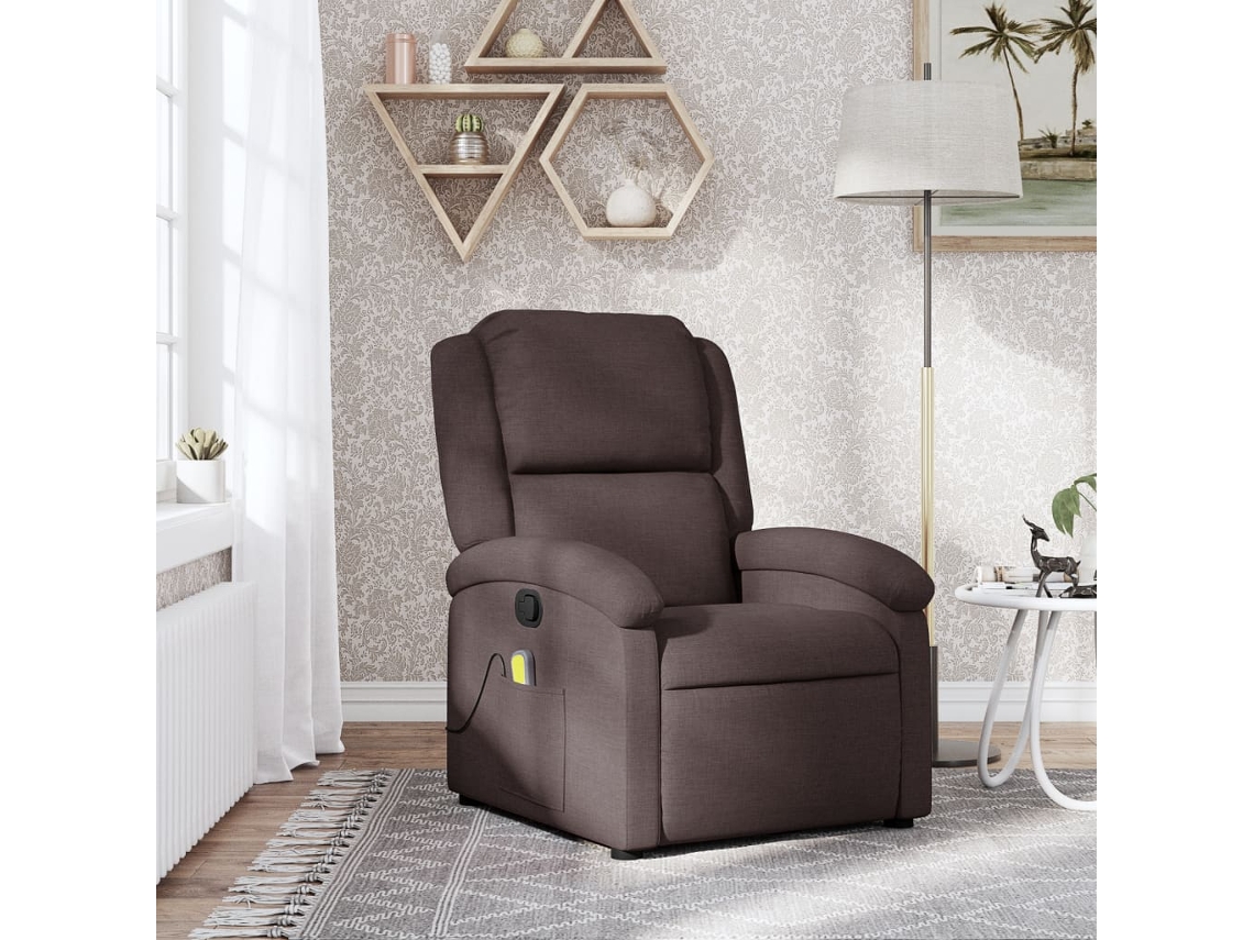 Vidaxl Poltrona De Massagens Reclinável Tecido Castanho-escuro